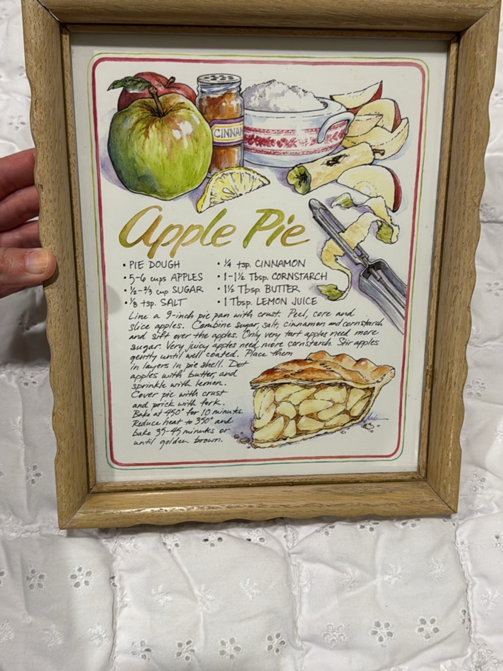 Vtg wooden Framed Apple Pie Recipe